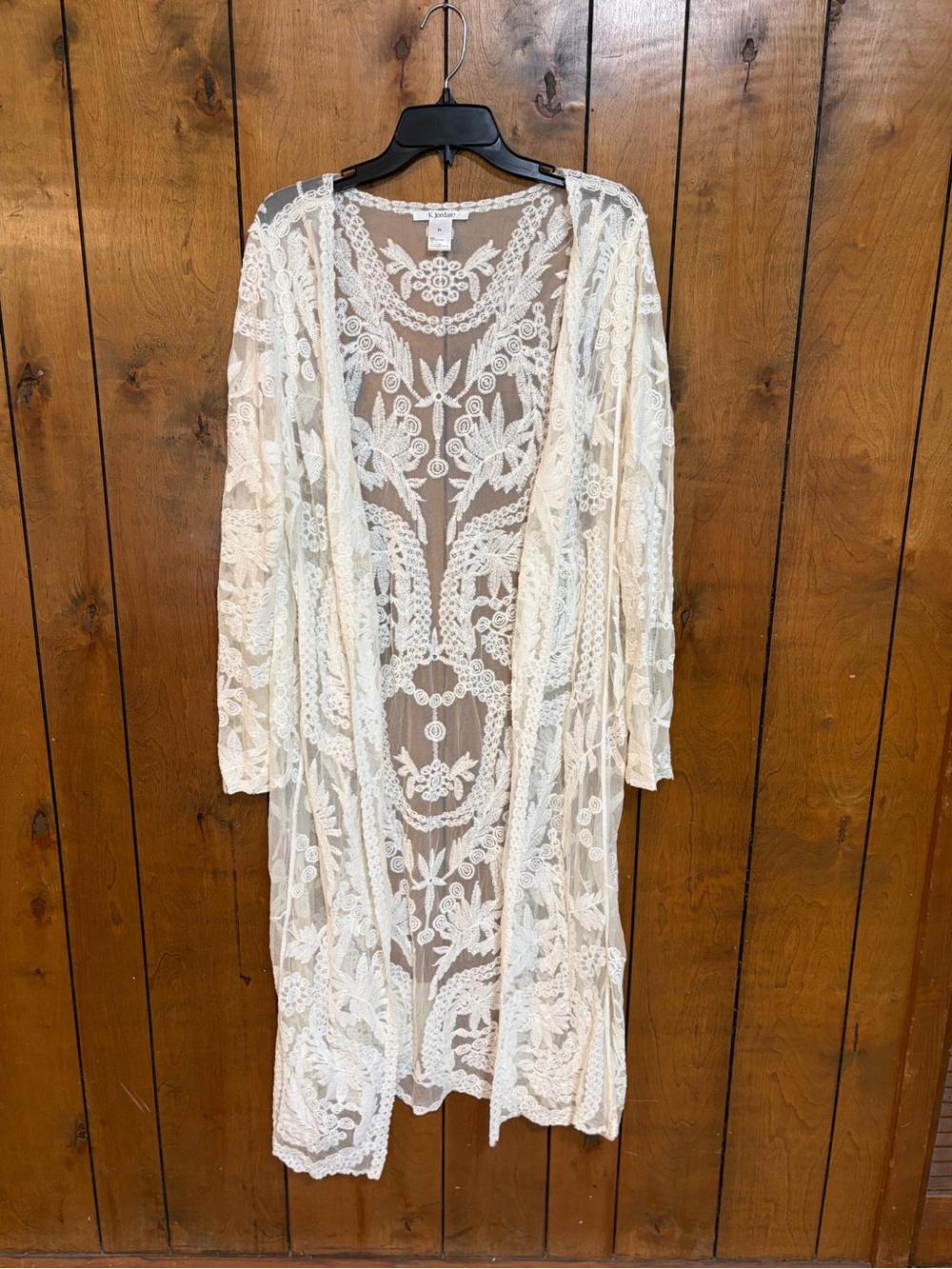 K Jordan Cream Sheer Lace Longline Duster Robe